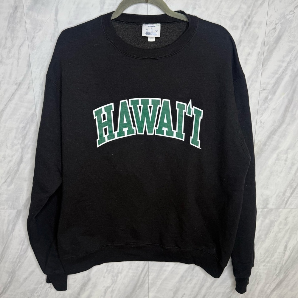 Champion Black Crewneck Sweater with Green Hawaii Print Large
